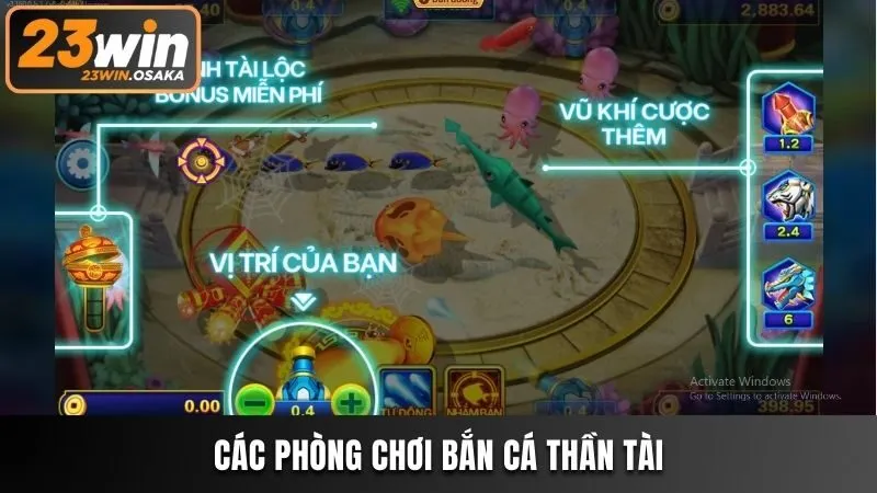 Các phòng chơi săn cá với từng cấp độ khác nhau