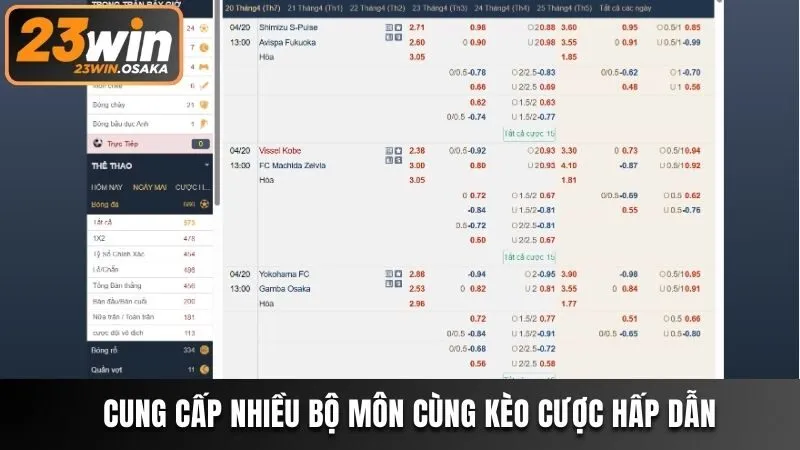 Cung cấp nhiều bộ môn cùng kèo cược hấp dẫn